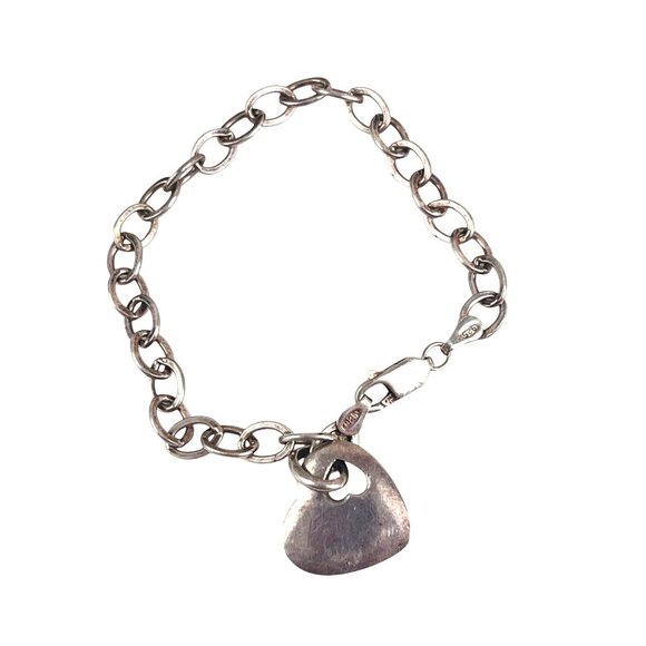 Sterling Silver Heart Charm Bracelet With Lobster Clasp & Star Engraving - Picture 6 of 9